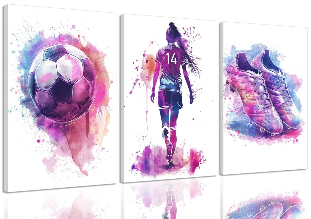 3Pcs Girl Purple Watercolor Soccer Canvas Wall Art Colorful Sneakers Posters …
