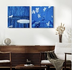 16X16” Night Ocean &Moonlight Wall Art Decor Set of 2 Framed Canvas Cool Blue