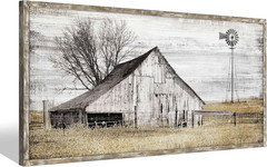 Farmhouse Framed Wall Art Picture: Rustic Barn Farm Wood Artwork Decor Large Cou
