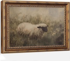 Vintage Gold Framed Sheep Framed Wall Art Farmhouse Rustic Animal Oil Paintin…