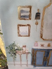 2 Pc 12 X 12 Canvas Art Bathroom Theme Wall Hangings Blue W/ Gold Details Fancy