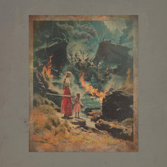 Vintage DRAGON SLAYER Wall Art, Warrior Mom Fantasy Decor, Sword Reptile Poster