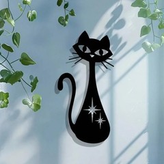 MCM Metal Wall Art Black Atomic Cat with Starburst Design