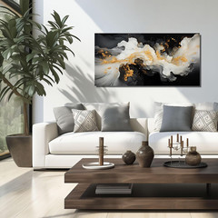 Elegant Black, White & Gold Abstract Canvas Art for Living Room & Office 20″x40
