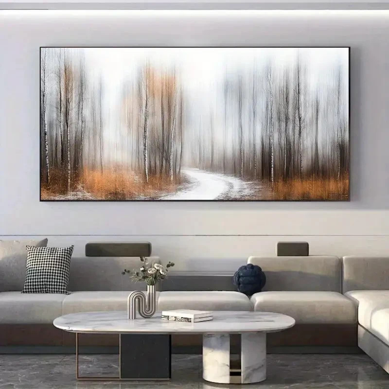 Forest Texture Grey & Golden Accent Unframed Canvas Painting for Living