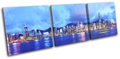 Hong Kong Skyline Night Asia Asian City TREBLE CANVAS WALL ART Picture Print