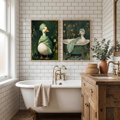 2 Pcs Cute Duck Wall Art Framed – Farmhouse Bathroom Animal Painting Picture …