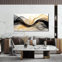 Modern Black and White Abstract Canvas Art with Gold Accents for Home Decor