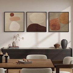 Large Framed Neutral Abstract Wall Art for Living Room, Mid Century Modern Ca…