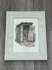 Outhouse Watercolor Framed Print “a One Holer” Artist Signed Americana Decor