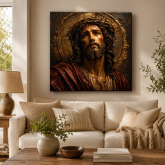 Jesus Crown of Thorns Canvas Wall Art Christian Religious Portrait Faith Home