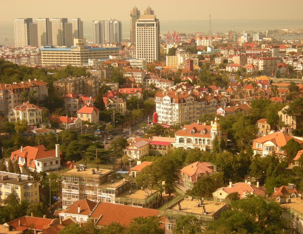 QINGDAO SKYLINE GLOSSY POSTER PICTURE PHOTO tsingtao shandong china tower 1707