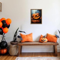 Vintage Halloween Wall Art 12×16 Inch Framed Pumpkin Picture for Living Room