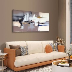 Neutral Abstract Canvas Wall Art 40×20 Inches Framed Beige Brown Black Textur…