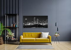 Dallas Skyline Canvas Art – Black & White Cityscape Night Scene Decor