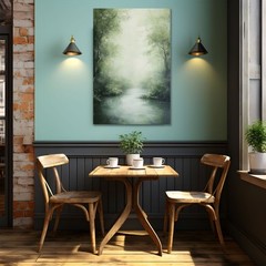 Misty Forest River Abstract Green Painting Print on Framed Canvas Wall Art Decor
