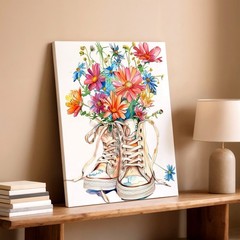 Wall Art Floral Sneakers Print Watercolor Wildflower Bouquet Canvas Home Decor