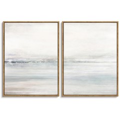 Framed Wall Art Set Abstract Ocean Beach Canvas Wall Decor Nature Shore Horiz…