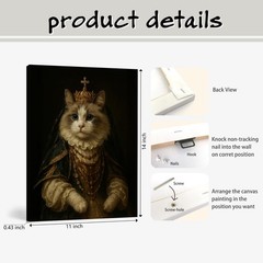 Ragdoll Cat Royal Renaissance Portrait Framed Canvas Wall Art, Cats Room Home…