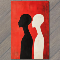 Art Print Red Black White Silhouettes Profile Abstract Surreal Minimal