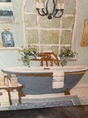 2 Pc 12 X 12 Canvas Art Bathroom Theme Wall Hangings Blue W/ Gold Details Fancy