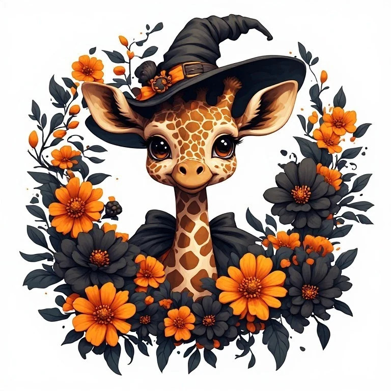Whimsical Halloween Witchy Giraffe Collection by Crash PDF Wall Decor Download