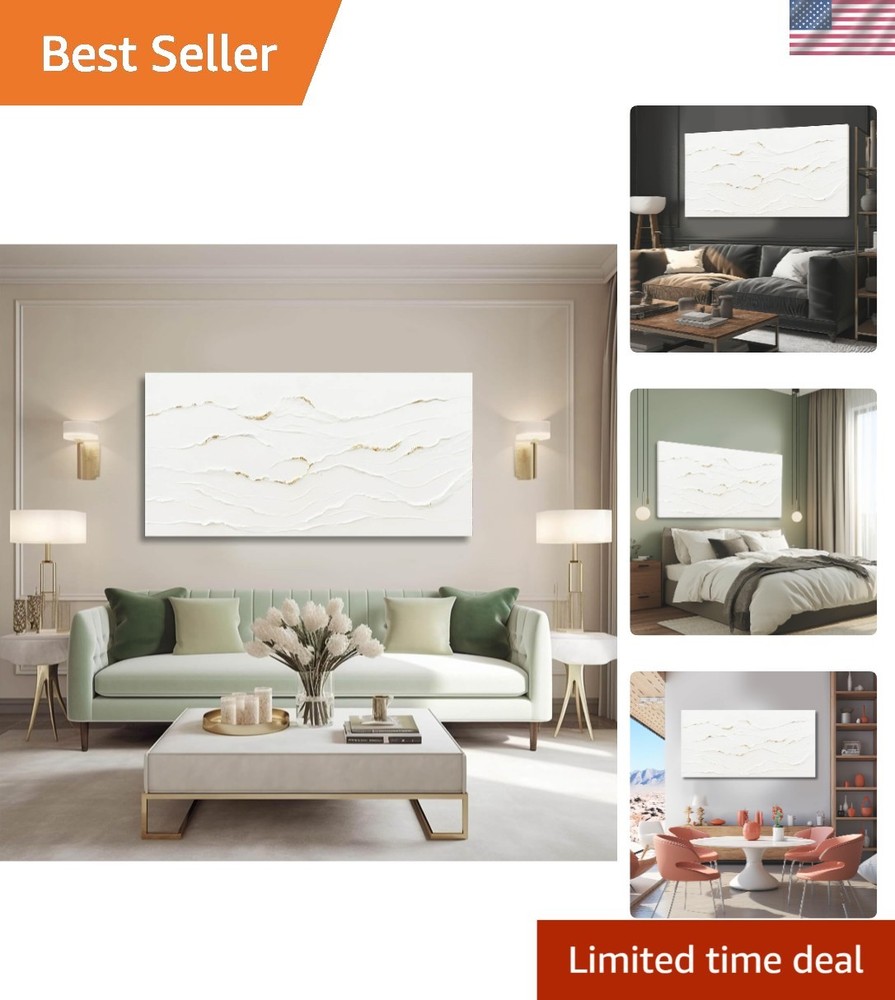 Stunning 24×48″ Wavy Line Abstract Art – Framed Canvas for Sophisticated Spaces