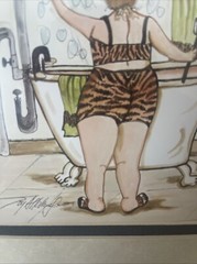 Bathtub Shower Print Joy Alldredge Woman Bathroom Wall Art Gold Framed 11.5 Sq.