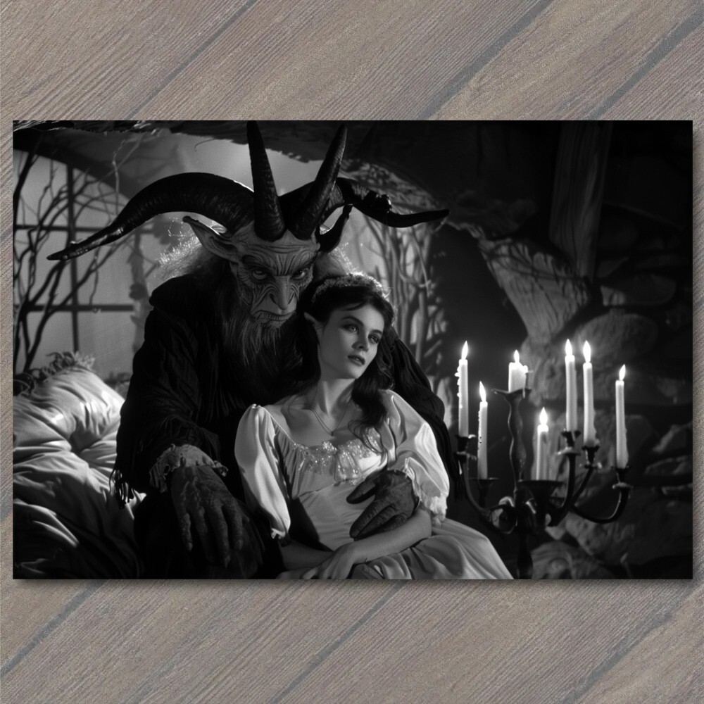 Art Print Demon Bed Beautiful Sexy Woman Horns Post Devil Strange Unusual Scary