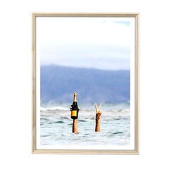 Natural Beige Dimensional OAK Wood Framed Wall Art, 12x16in Woman With Wine i…
