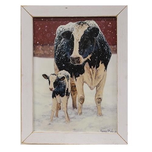 NEW Farmhouse COW CALF MOM Picture Print First Christmas 17.5″ x 13.5″ Framed