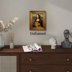 Funny Mona Lisa Cat Wall Art, Vintage Renaissance Mona Lisa Holding Orange Ta…
