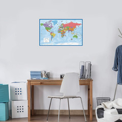 Laminated World Map Poster – Wall Chart Map of Earth – 18″ x 29″ (Blue)