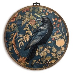 KFXHANGD Vintage Raven Crow Round Wall Art Framed, Raven Botanical Wall Art, …