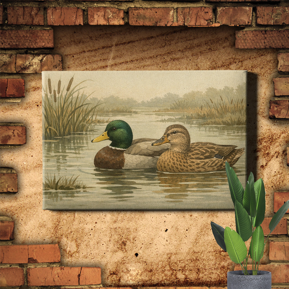 Mallard Duck in Nature Framed Canvas Art Wildlife Decor