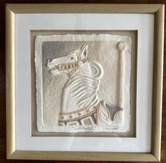 Vintage Carousel Horse Paper Relief Wall Art Framed 13×13 Neutral Plaque