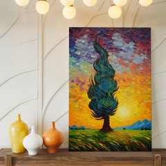 Colorful Abstract Swirl Tree Canvas Wall Art Nature Sunset Landscape Print Home