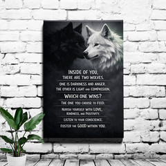 Tale of Two Wolves Canvas Print Inspirational Wolf Wall Art Decor