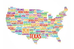 United States USA Map States City Names Collage Educational Poster 18×12