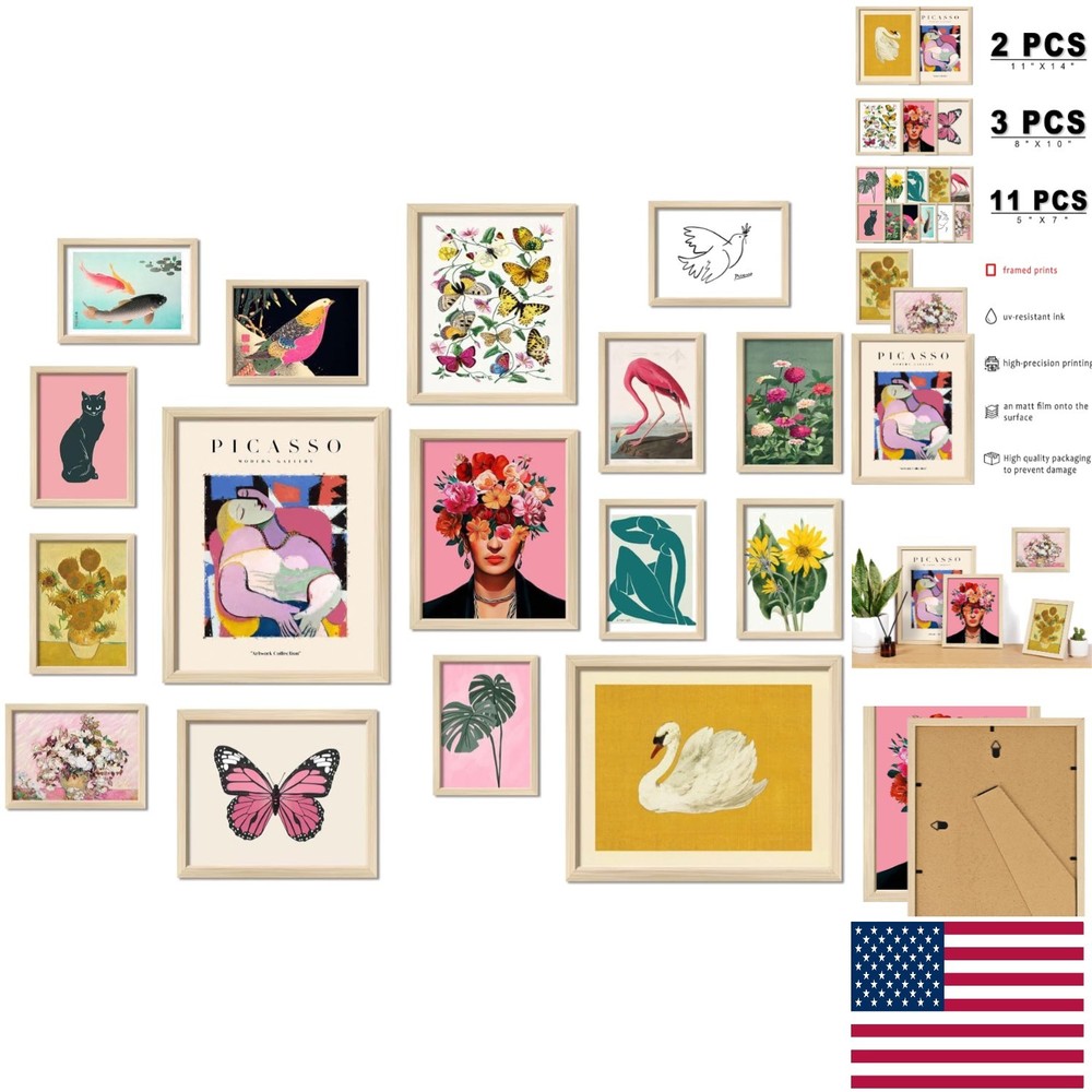 Eclectic Framed Art Prints – 16-Piece Canvas Set for Bedroom & Living Room