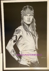 AXL ROSE Charcoal Portrait Print 24×36 signed by Bradford Salamon number 231/250
