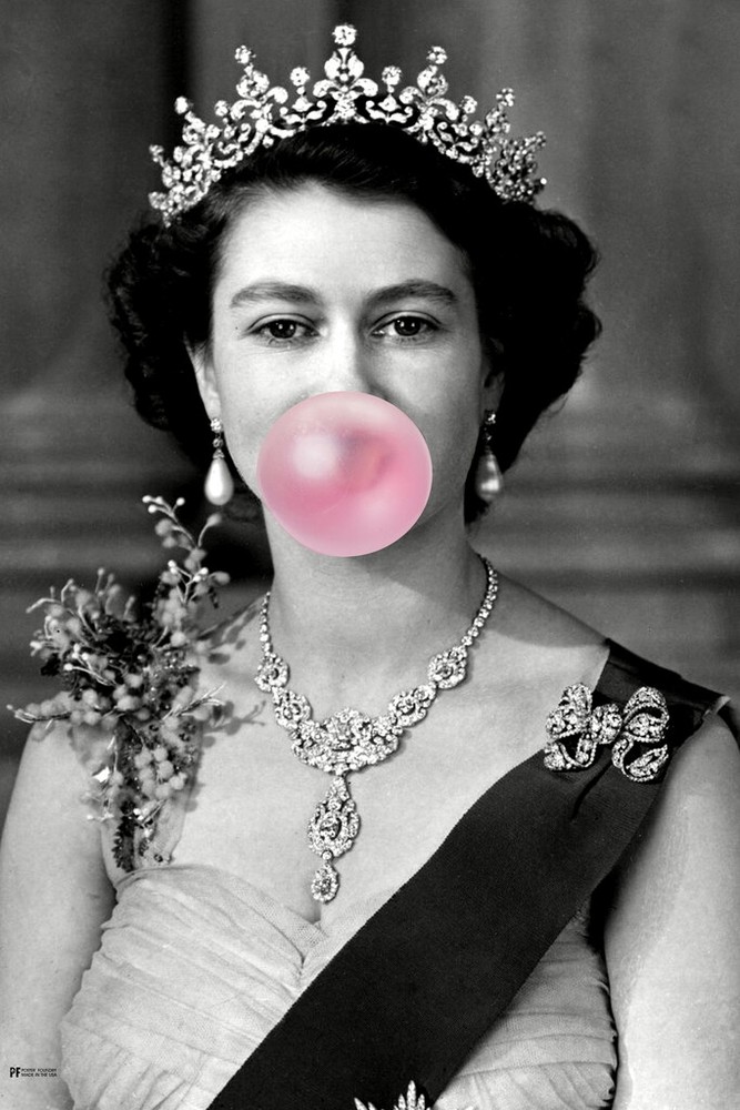 Queen Elizabeth II Vintage Photo Bubble Gum Funny Art Print Poster 12×18