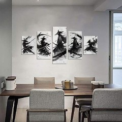Japanese Samurai Wall Art Black and White Warrior Wall Decor Prints Vintage J…