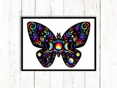 Butterfly Art Print | Stars Sun And Moon Print. Black And White Print. Beautiful