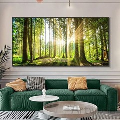 Sunrise Forest Wall Art Canvas Painting Landscape Posters Prints Art Home Decors