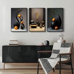 3Pcs Black Abstract Wall Art Modern Still Lifes Ceramic Wall Deco Pictures or…