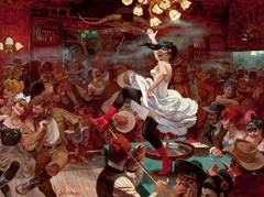 John Falter : Western Saloon Dance Saturday Night at the Longhorn : Art Print