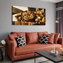 Beige Brown Black White Unframed Canvas Painting for Living