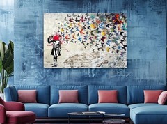 BANKSY “Girl And Butterflies ” Reproduction on Canvas ready To Hang 26 x 40 In