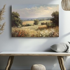Canvas Wildflower Landscape Soft Wall Art Pastoral Hillside Some Views Focus